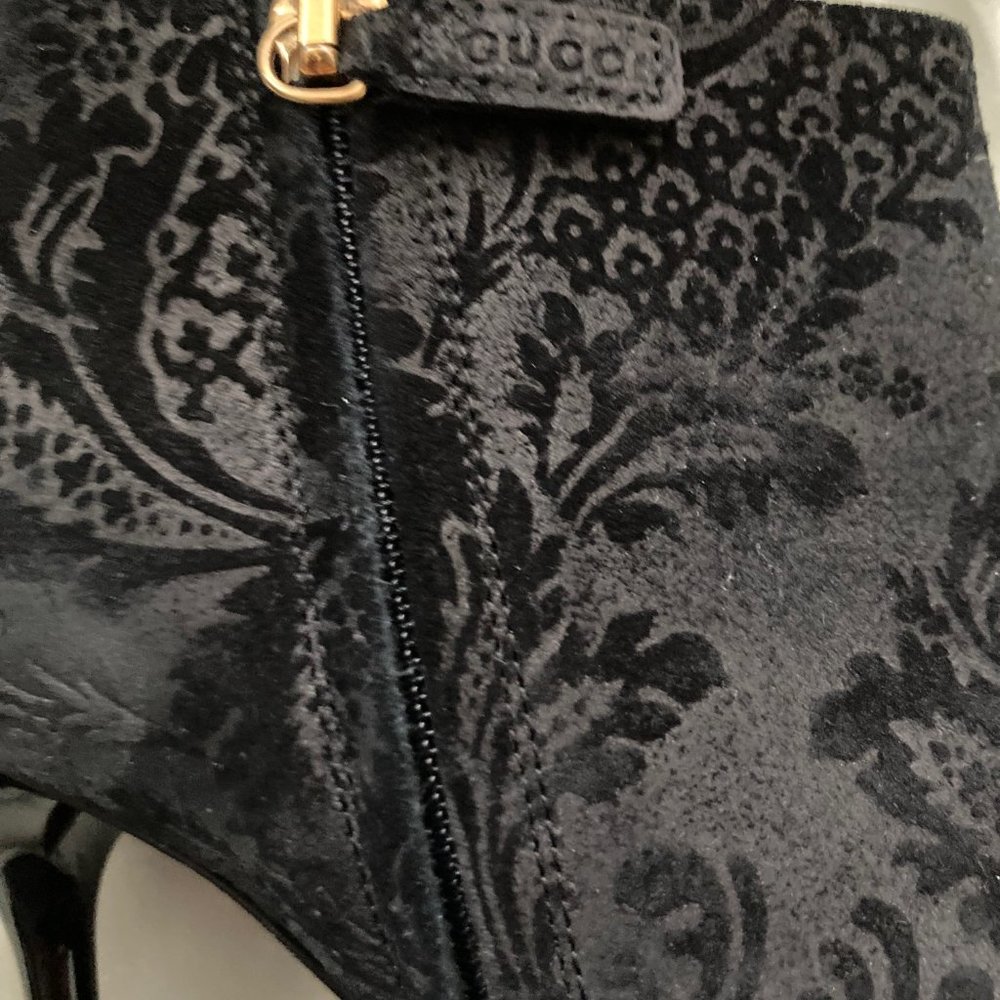 🌟HOST PICK🌟 Gucci Noah Brocade Black Leather Suede Ankle Boots Booties Size 36 - Picture 14 of 16